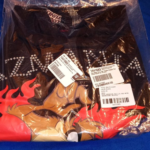 PLUS MAJOR LOONIE  CAT-TAZ-TROPHE RHINESTONE GRAPHIC TEE ( BRAND NEW !!! ) - Picture 5 of 5